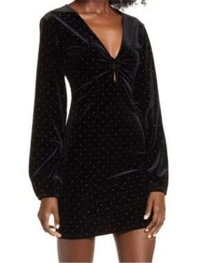 Leith Black Velvet Long Sleeve Metallic Dot Mini Dress Size Medium